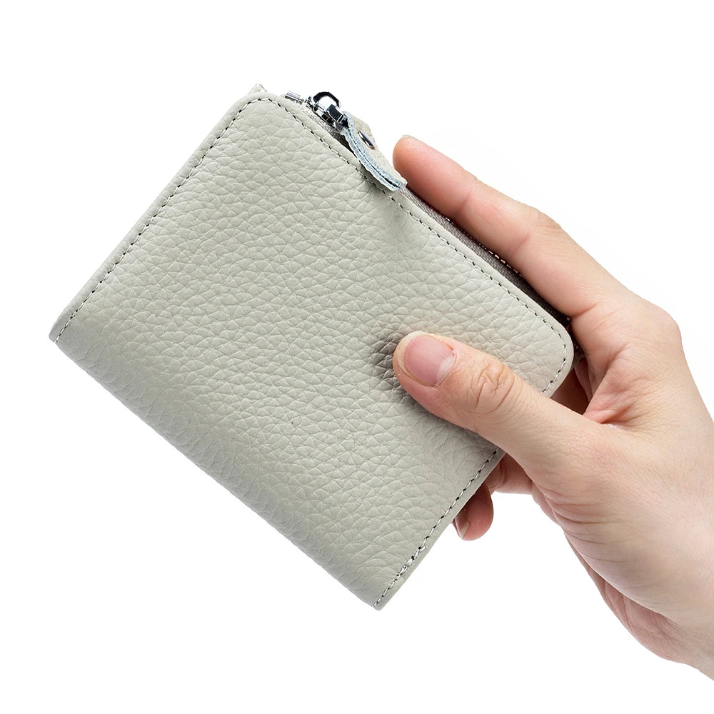 Genuine Leather RFID Short Wallet with Zipper Coin Purse