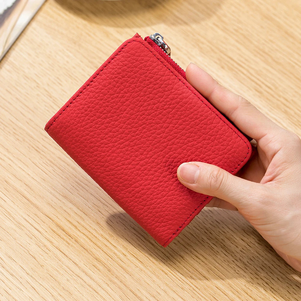 Genuine Leather RFID Short Wallet with Zipper Coin Purse