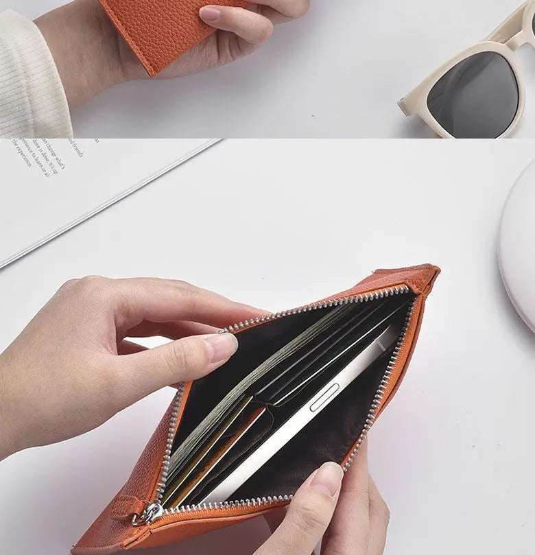 2025 Women’s Long Leather Wallet with Zipper & Phone Holder