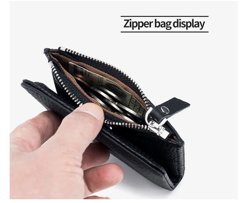 Genuine Leather RFID Short Wallet with Zipper Coin Purse