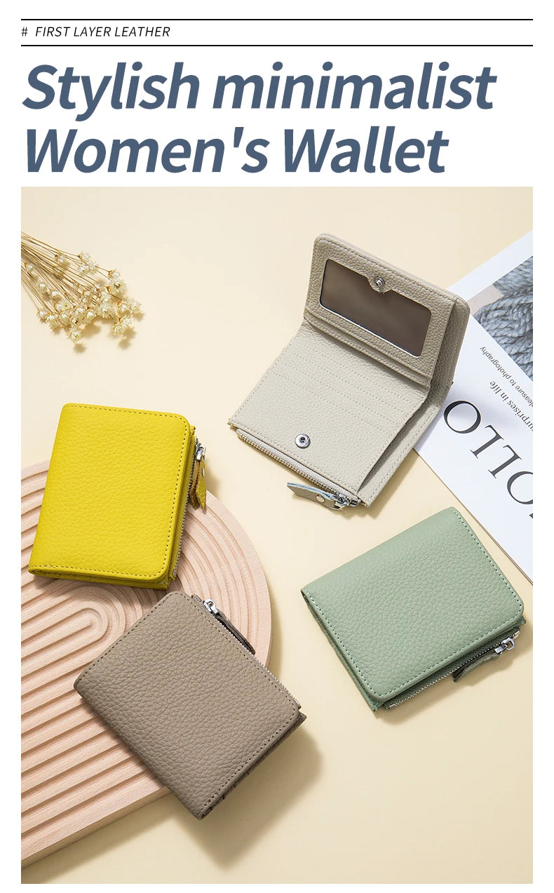 Genuine Leather RFID Short Wallet with Zipper Coin Purse