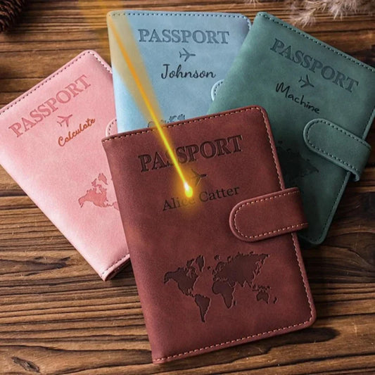 Custom Engraved Leather Passport Cover & Wallet