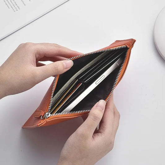 2025 Women’s Long Leather Wallet with Zipper & Phone Holder