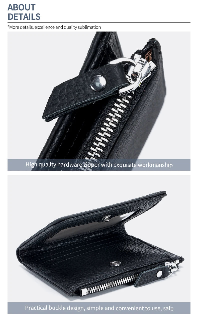 Genuine Leather RFID Short Wallet with Zipper Coin Purse