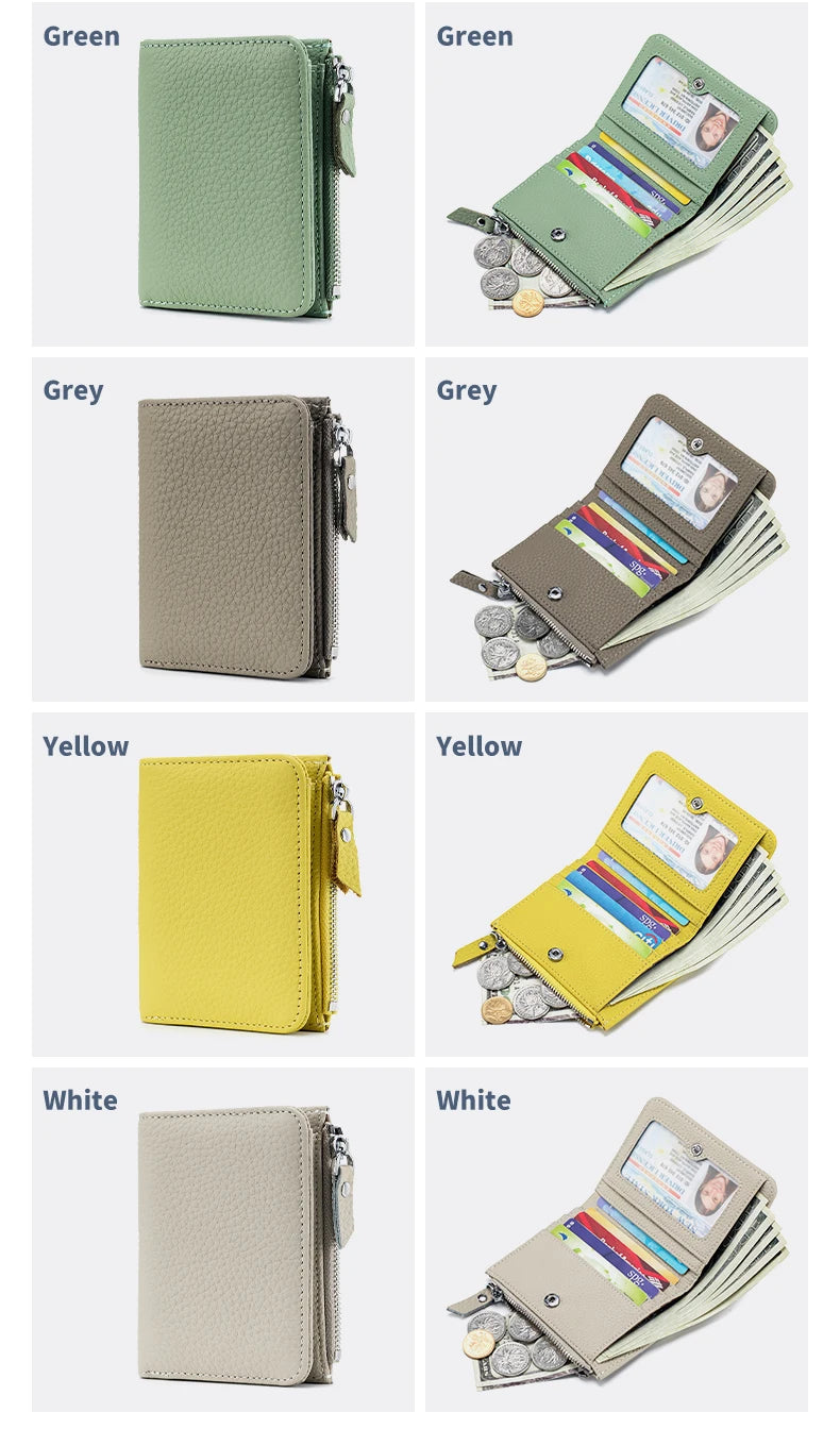 Genuine Leather RFID Short Wallet with Zipper Coin Purse