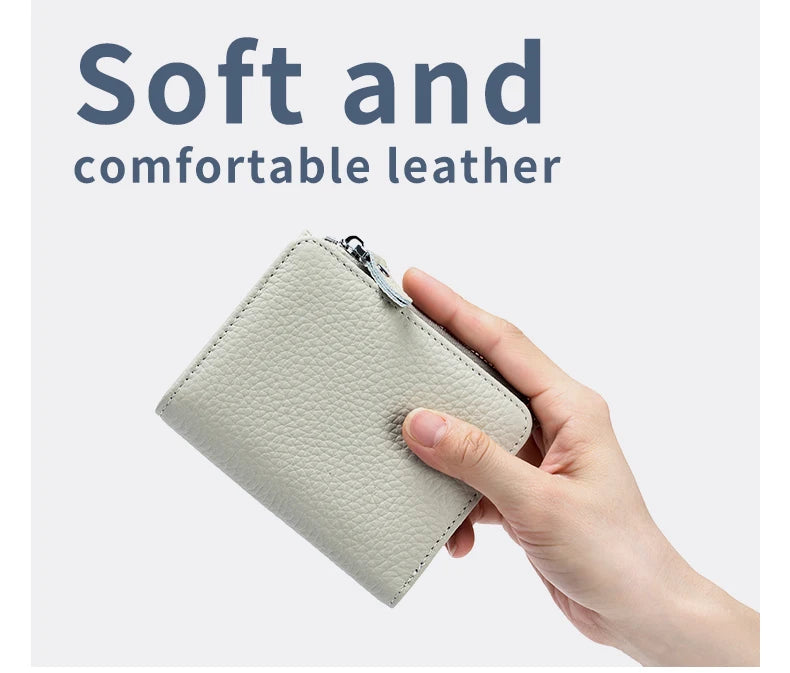 Genuine Leather RFID Short Wallet with Zipper Coin Purse