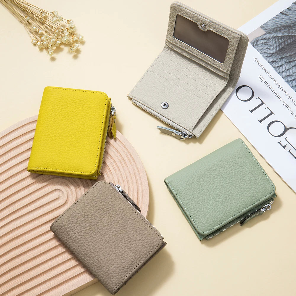 Genuine Leather RFID Short Wallet with Zipper Coin Purse