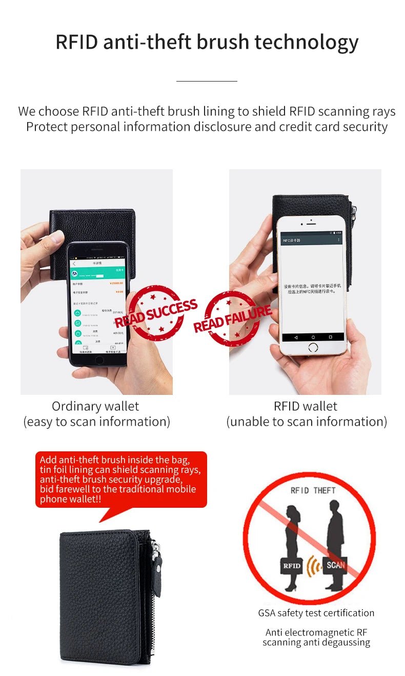 Genuine Leather RFID Short Wallet with Zipper Coin Purse